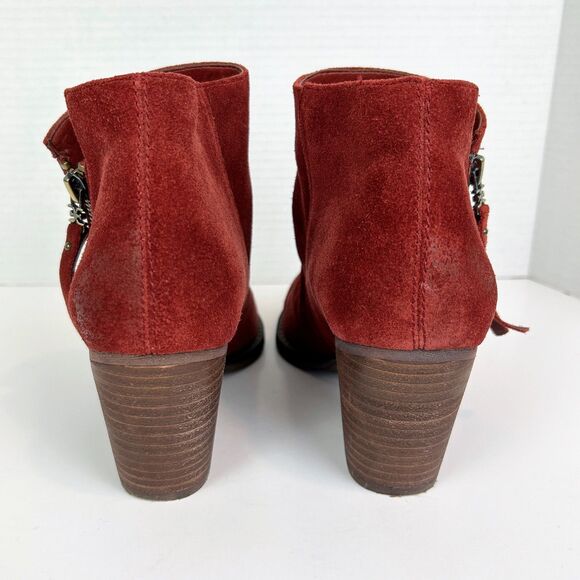 Sam Edelman Macon Suede Ankle Booties Rust Spiced Red Zip Side Fall Boots 8.5 - Picture 6 of 11